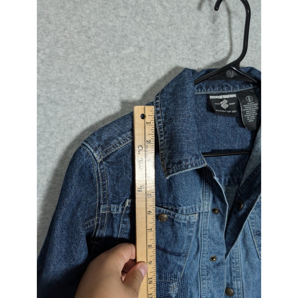 Rocawear Y2K Denim Jacket Womens Small Distressed Trucker Cropped Hip Hop - Picture 11 of 13